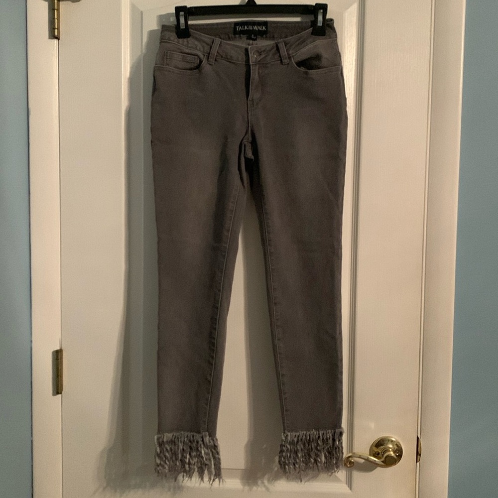 Grey fringe jeans